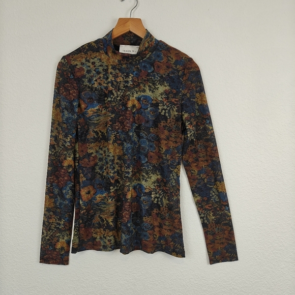 Jason Wu Women's Long Sleeve Knit Mesh Floral Printed Top Mock Neck Size Small - Picture 3 of 12